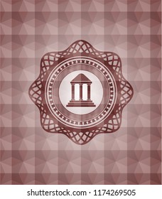bank icon inside red seamless badge with geometric pattern background.