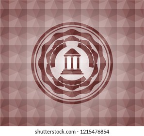 bank icon inside red seamless badge with geometric pattern background.