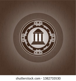 bank icon inside retro wood emblem