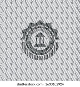 bank icon inside shiny silver badge. Scales pattern. Vector Illustration. Detailed.