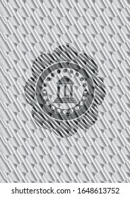 bank icon inside shiny silver badge. Scales pattern. Vector Illustration. Detailed.