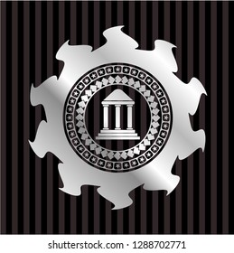 bank icon inside silver shiny badge