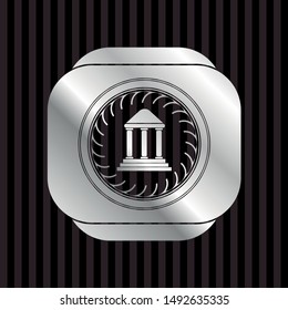 bank icon inside silvery badge