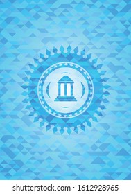 bank icon inside sky blue emblem with mosaic background