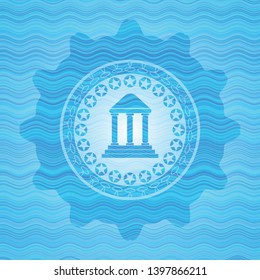 bank icon inside water representation emblem background.