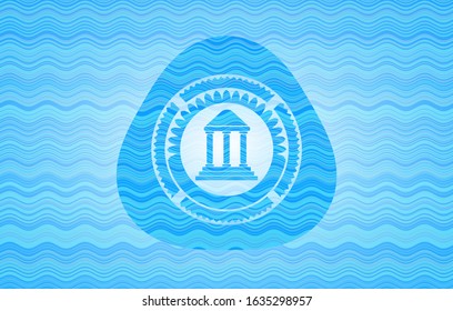 bank icon inside water wave concept badge.
