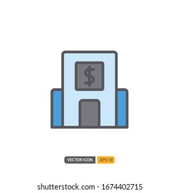 bank icon in isolated on white background. for your web site design, logo, app, UI. Vector graphics illustration and editable stroke. EPS 10.