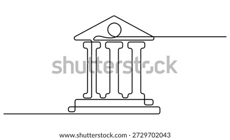 Bank icon line continuous drawing vector. Building with columns icon. Classical bank building with columns and pillars. Continuous outline of theater icon, Bank, bank building, court, Editable stroke