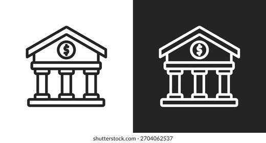 Icono Del Banco En La Versión De Línea Sobre Fondo Blanco Y Negro