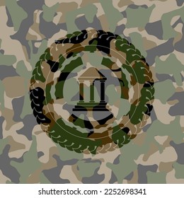 bank icon on camouflage pattern. 