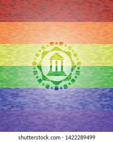 bank icon on mosaic background with the colors of the LGBT flag