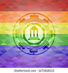 bank icon on mosaic background with the colors of the LGBT flag