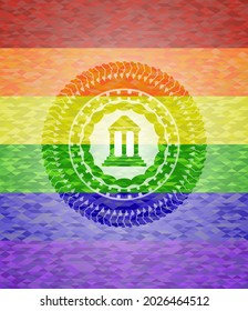 bank icon on mosaic background with the colors of the LGBT flag. 