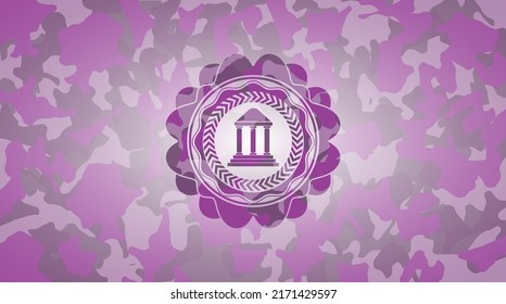 bank icon on pink camo texture. 