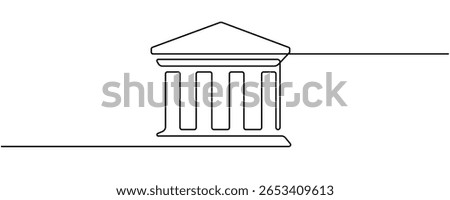Bank icon in one line continuous drawing vector. Continuous outline of a theater icon, Bank, bank building, court, building with pro. Bank continuous one line drawing. Editable stroke