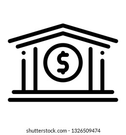 bank icon, outline black style, business finance and seo icon