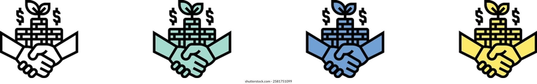 bank icon. Outline, Green, Blue and Yellow Style Design Isolated On White Background