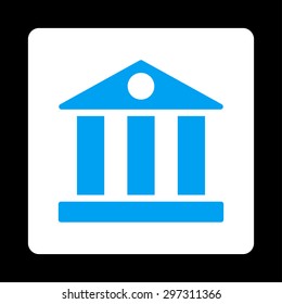 Bank icon from Primitive Buttons OverColor Set. This rounded square flat button is drawn with blue and white colors on a black background.