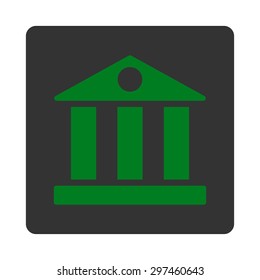 Bank icon from Primitive Buttons OverColor Set. This rounded square flat button is drawn with green and gray colors on a white background.