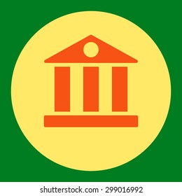 Bank icon from Primitive Round Buttons OverColor Set. This round flat button is drawn with orange and yellow colors on a green background.