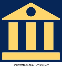 Bank icon from Primitive Set. This isolated flat symbol is drawn with yellow color on a blue background, angles are rounded.