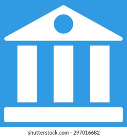 Bank icon from Primitive Set. This isolated flat symbol is drawn with white color on a blue background, angles are rounded.