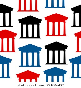 Bank icon seamless pattern on white background. Vector illustration.