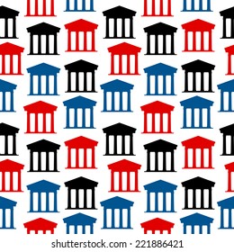 Bank icon seamless pattern on white background. Vector illustration.