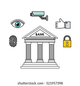 bank icon and security icons around over white background. vector illustration