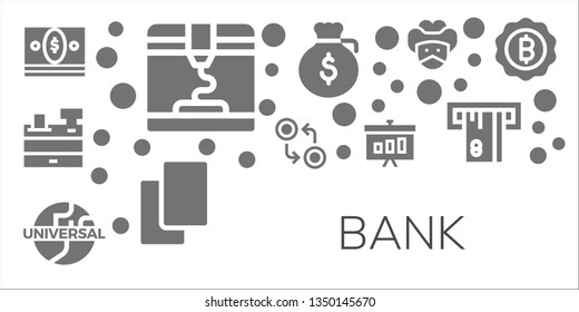bank icon set. 11 filled bank icons.  Collection Of - Money, 3d, Cash register, Currency, Universal, Graphic, Dollar, Cards, Bandit, Atm, Bitcoin