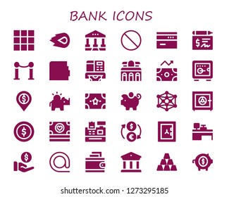  bank icon set. 30 filled bank icons. Simple modern icons about  - Keypad, Media fire, Courthouse, Forbbiden, Card, Cheque, Line, Wallet, Atm, Museum, Profit, Safebox, Bank, Money box