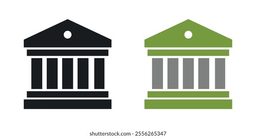 Bank icon set in black and colored versions.