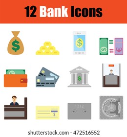 Bank icon set. Color flat design. Vector illustration.