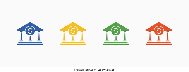 Conjunto de ícones de banco Cor Coleção de estilos múltiplos