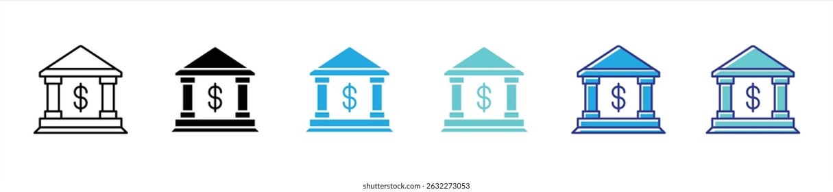 Banksymbolsatz. enthalten Sparen, Investitionen, monetäre Transaktion, Finanzinstitut dünne Linie und Farbe Stil Symbol-Zeichen für Ihre App und Web. Vektorgrafik