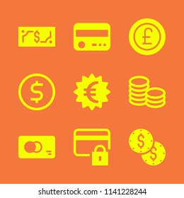 bank icon set. With credit card, coins and coins  vector icons for graphic design and web