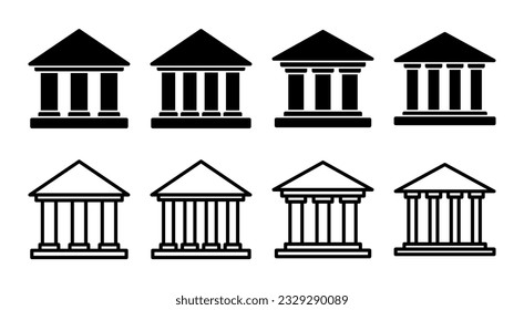 Bank icon set illustration. Bank sign and symbol, museum, university