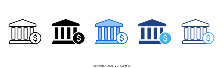 Ícone do banco definir coleção de vários estilos