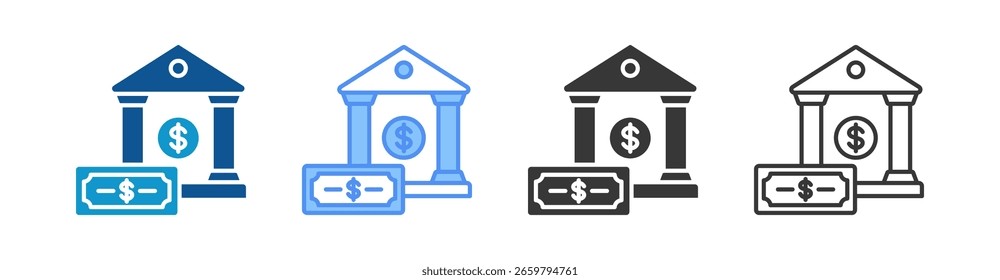 Bank Icon Set Multiple Style Collection