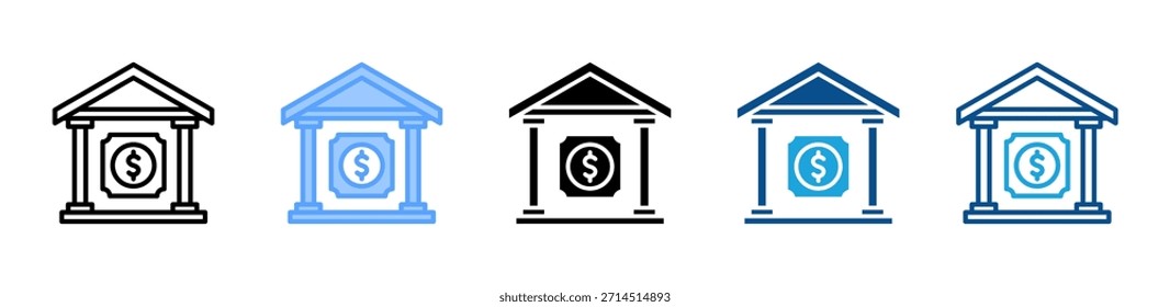 Bank icon set multiple style collection