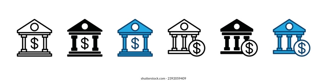 Bank icon set. Bank thin line icon. Money storage building. Savings icon symbol. Vector illustration