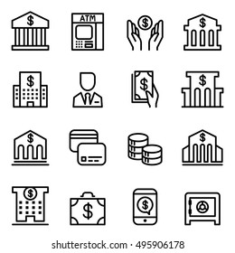 Bank icon set in thin line style