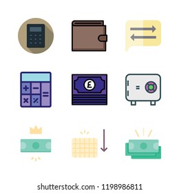 bank icon set. vector set about wallet, calculator, money and exchange icons set.