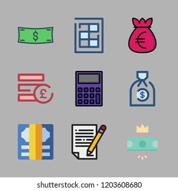 bank icon set. vector set about contract, pound sterling, money id and money icons set.