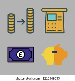 bank icon set. vector set about coin stack, money, piggy bank and cash machine icons set.