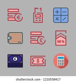 bank icon set. vector set about money, wallet, euro and calculator icons set.