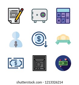 bank icon set. vector set about coins, money, calculator and devaluation icons set.