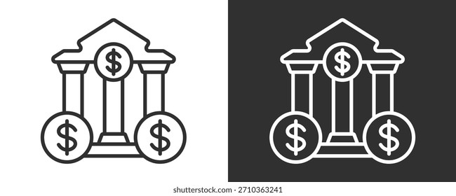 Colección De Vector Del Conjunto Del Icono Del Banco Aislado En Blanco Y Negro