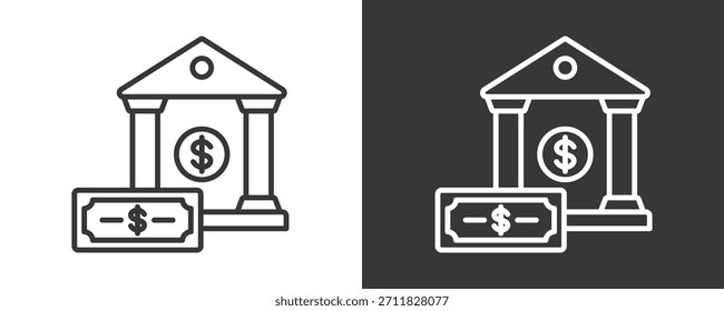 Colección De Vector Del Conjunto Del Icono Del Banco Aislado En Blanco Y Negro