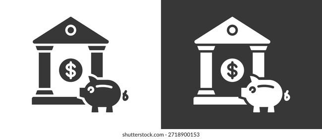 Colección De Vector Del Conjunto Del Icono Del Banco Aislado En Blanco Y Negro